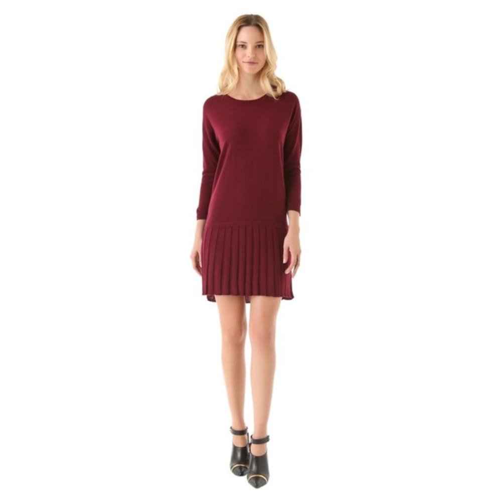 Tibi Burgundy Knit Pleated Hem Dress